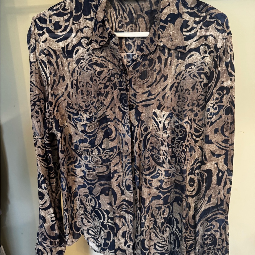 Peruvian Connection Navy and Taupe Artistic Shirt